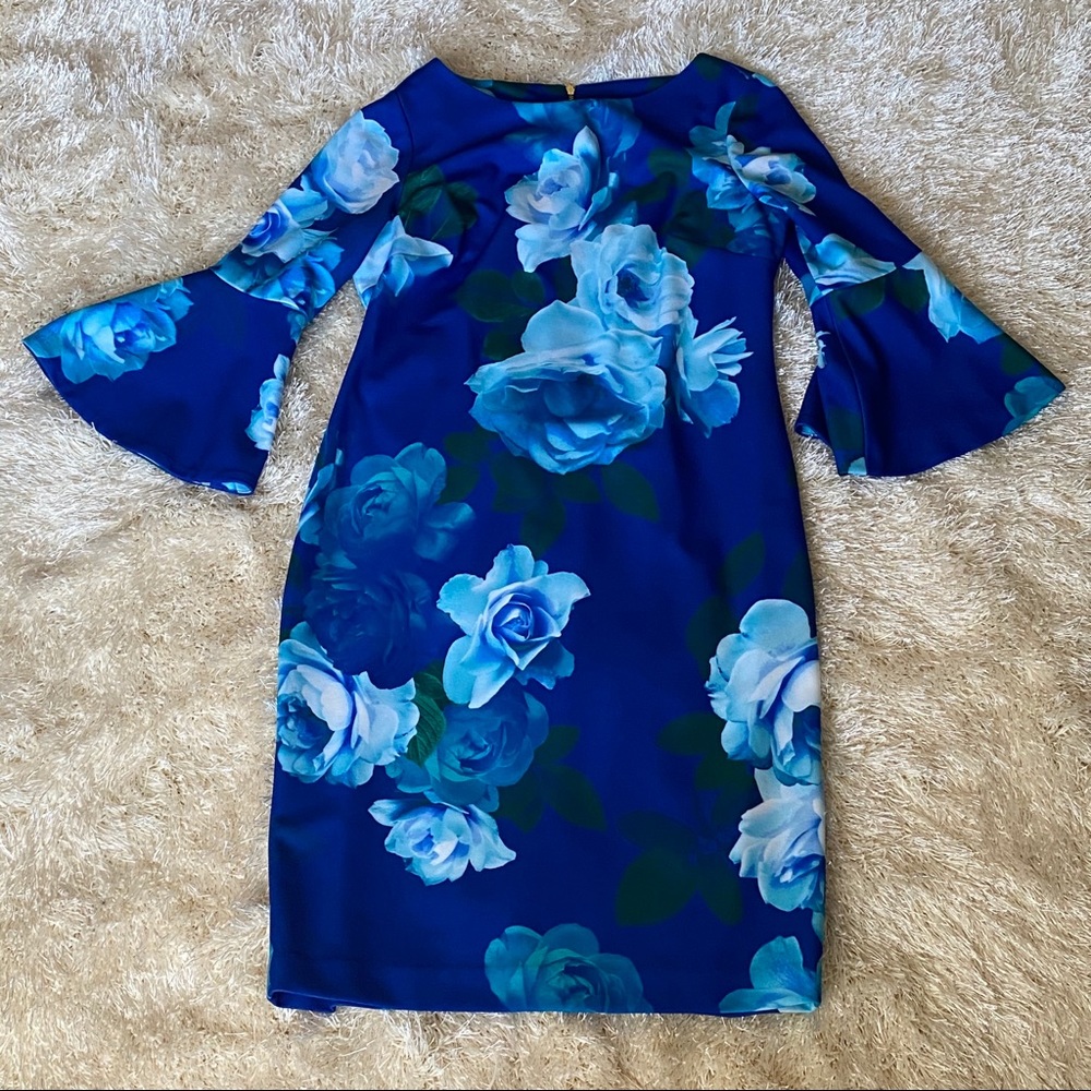 Floral Calvin Klein Ruffle Sleeve Dress